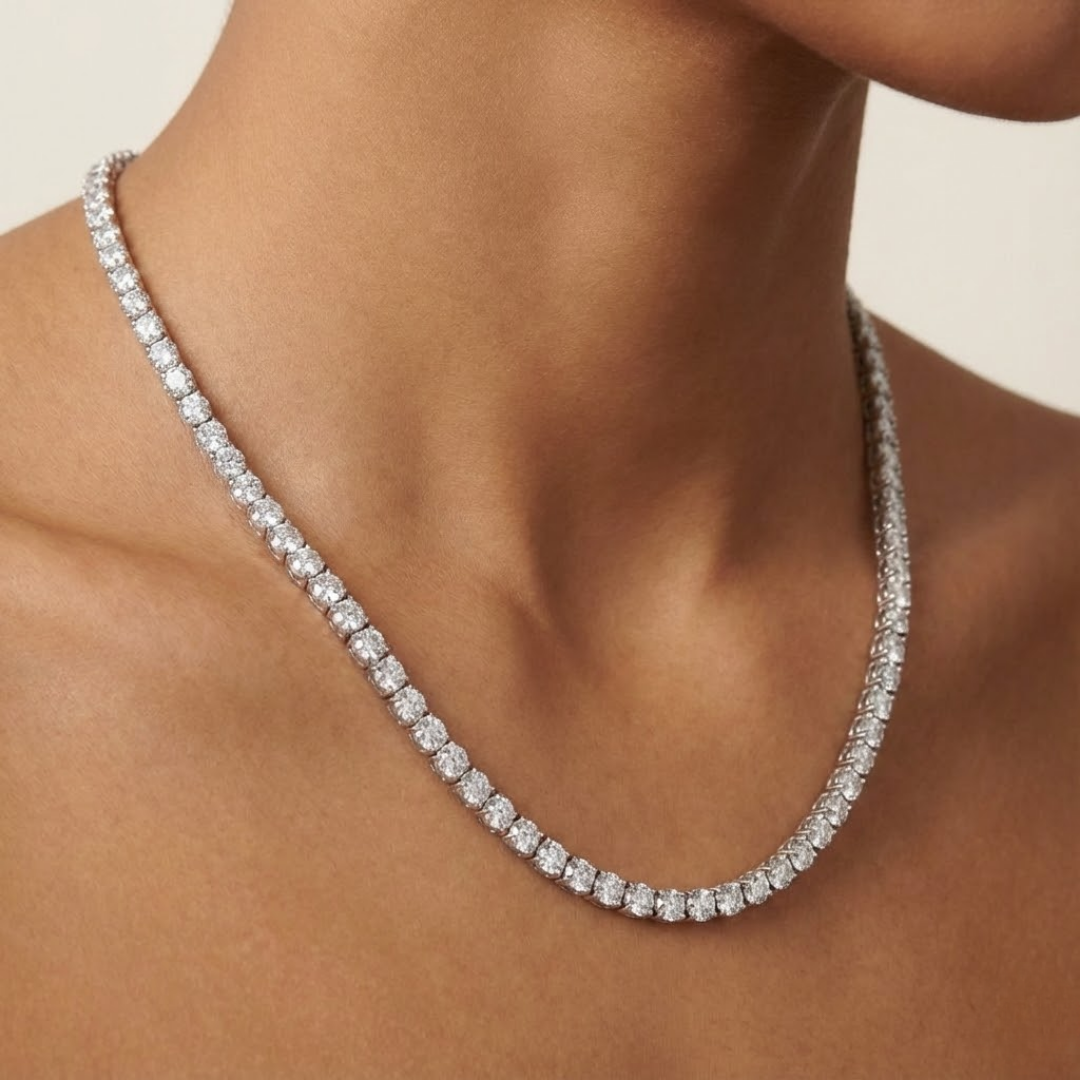 Emily | Moissanite Tennis Necklace 4mm | Silver