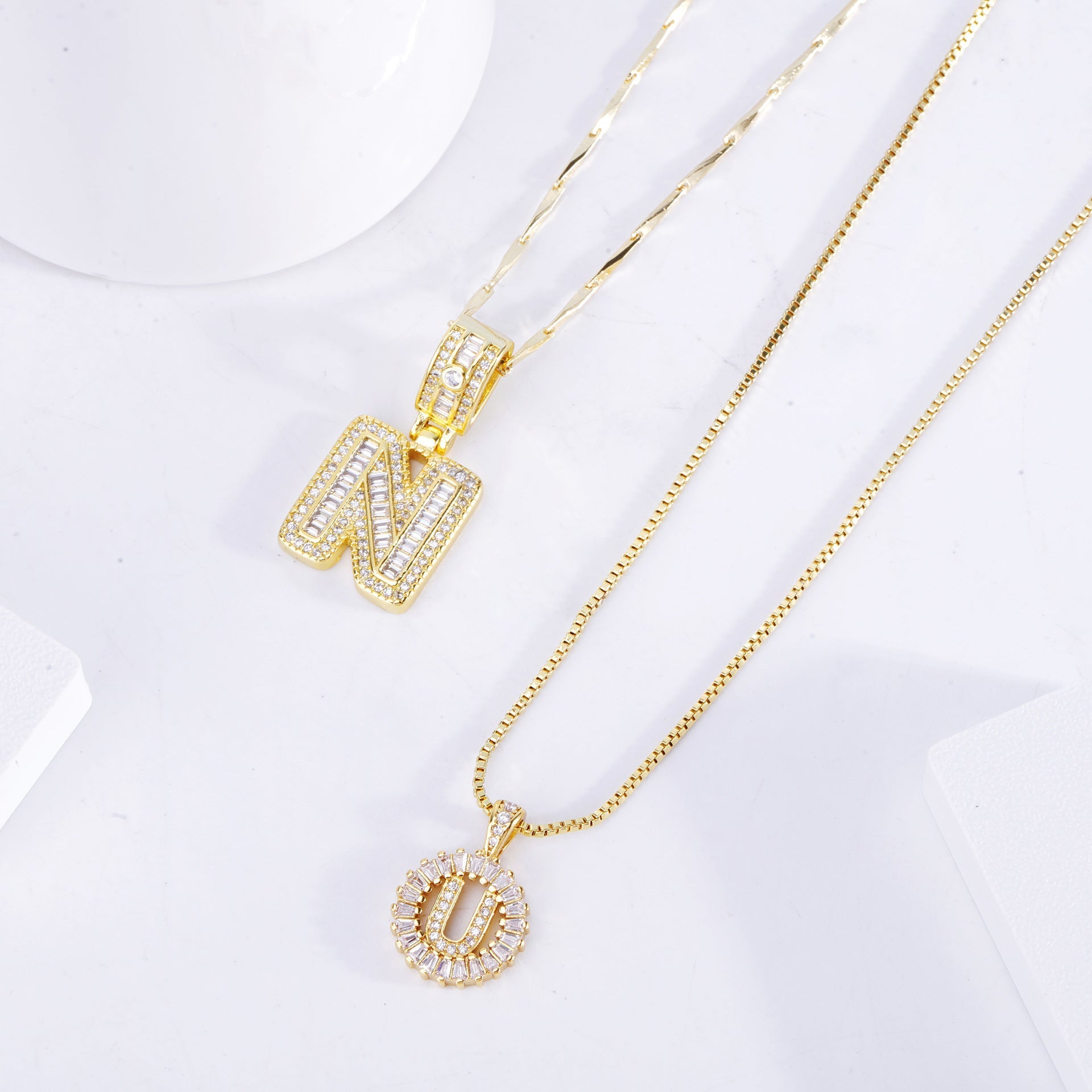 Claire | Sparkling Initial Necklace Set | Gold