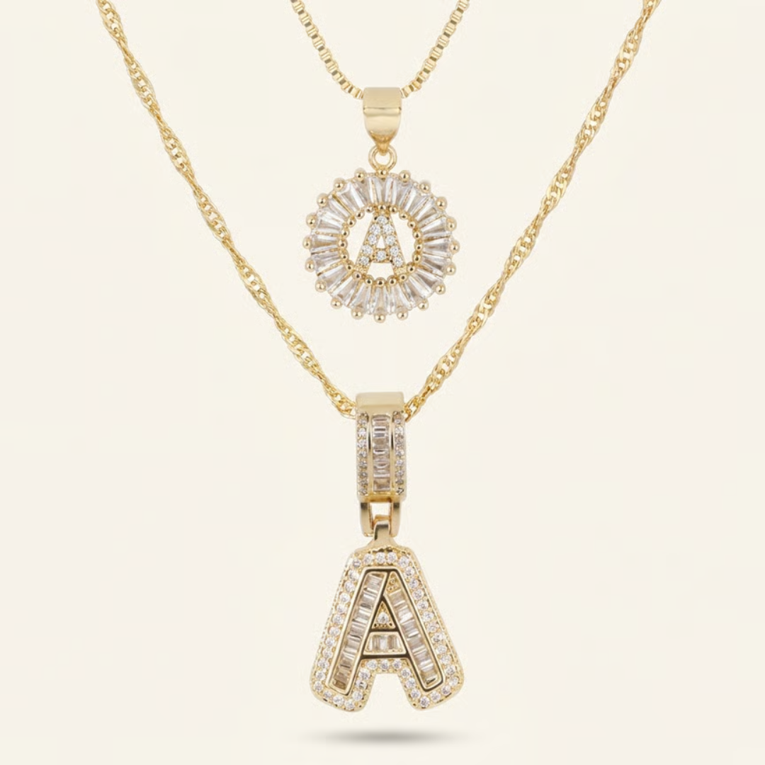 Claire | Sparkling Initial Necklace Set | Gold