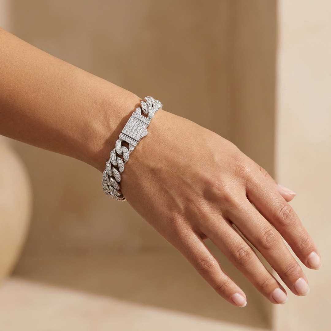 Emily | Moissanite Cuban Bracelet | Silver