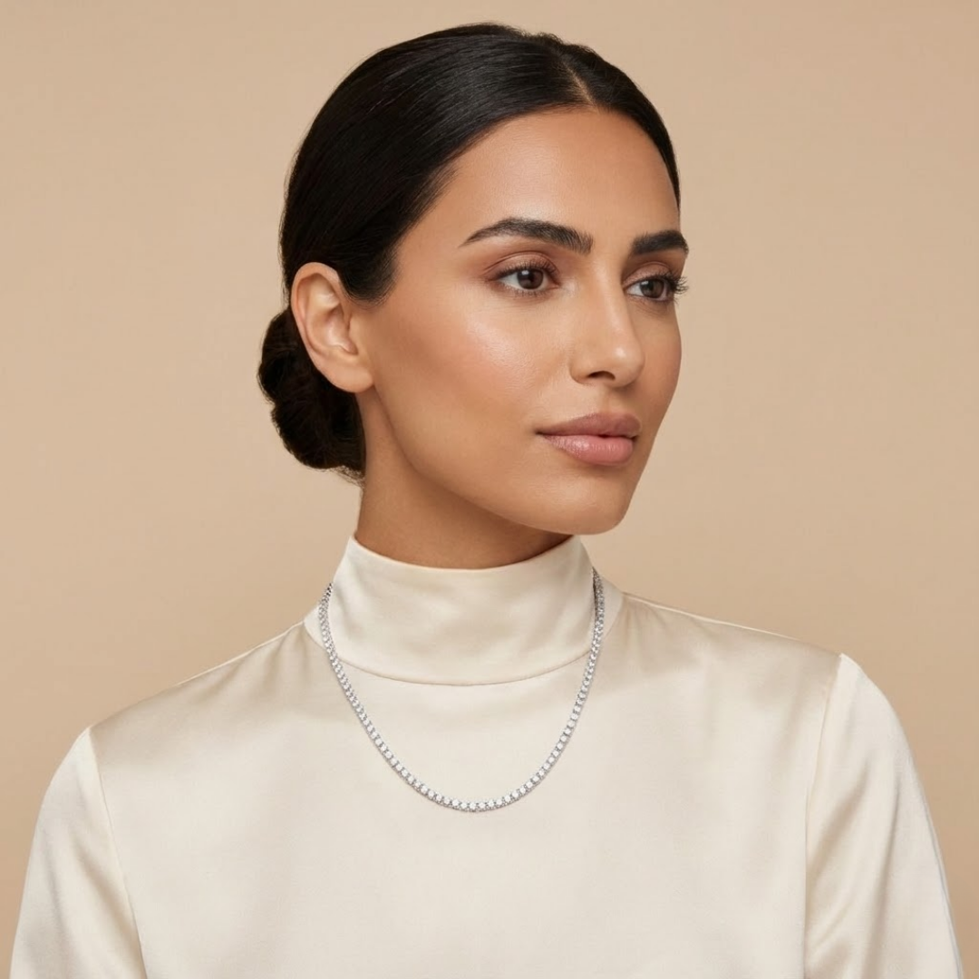 Claire | Moissanite Radiance Tennis Necklace 3mm | Silver