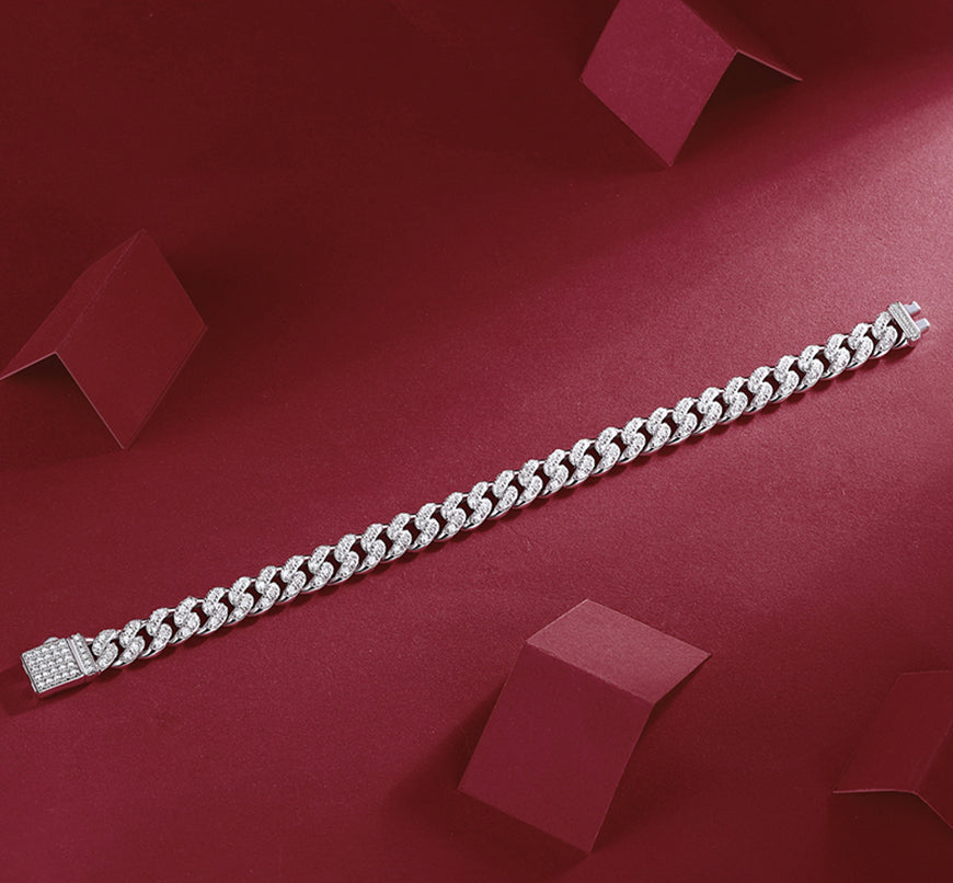 Emily | Moissanite Cuban Bracelet | Silver